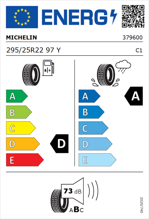 Tyre Label for Michelin Pilot Sport 4 S 295/25R22 97Y