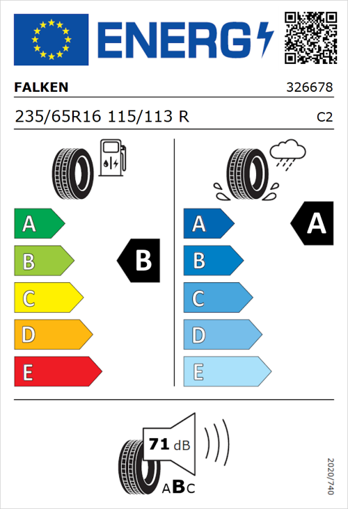Tyre Label for Falken Linam VAN01A 235/65R16 115/113R