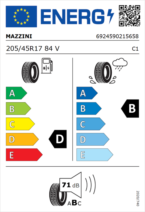 Tyre Label for Mazzini Supersport Chaser 205/45R17 84V