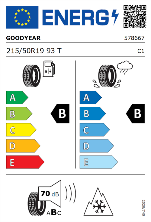 Tyre Label for Goodyear Ultragrip Performance+ 215/50R19 93T