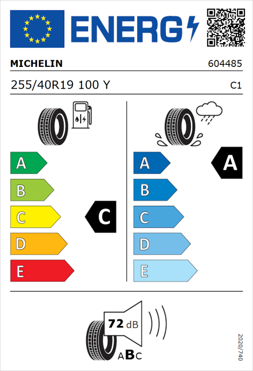 Tyre Label for Michelin Pilot Sport 5 255/40R19 100Y