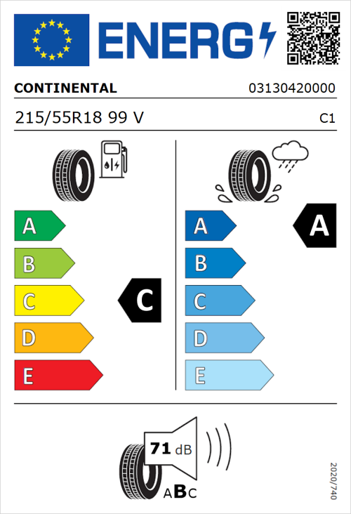 Tyre Label for Continental Premium Contact 7 215/55R18 99V