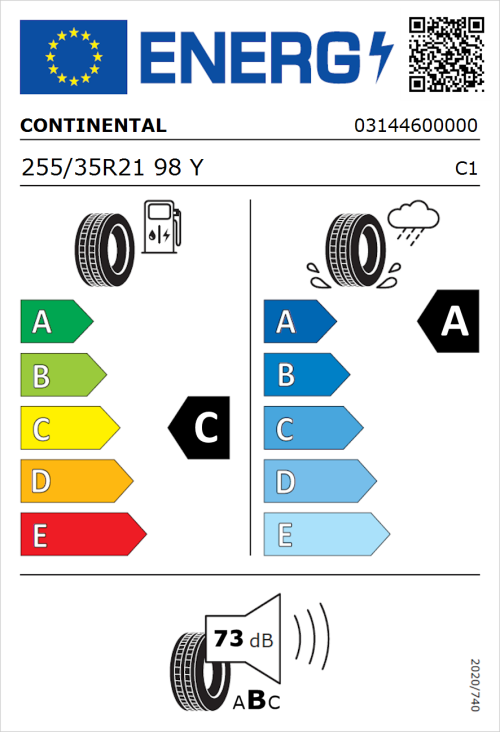 Tyre Label for Continental SportContact 6 255/35R21 98Y
