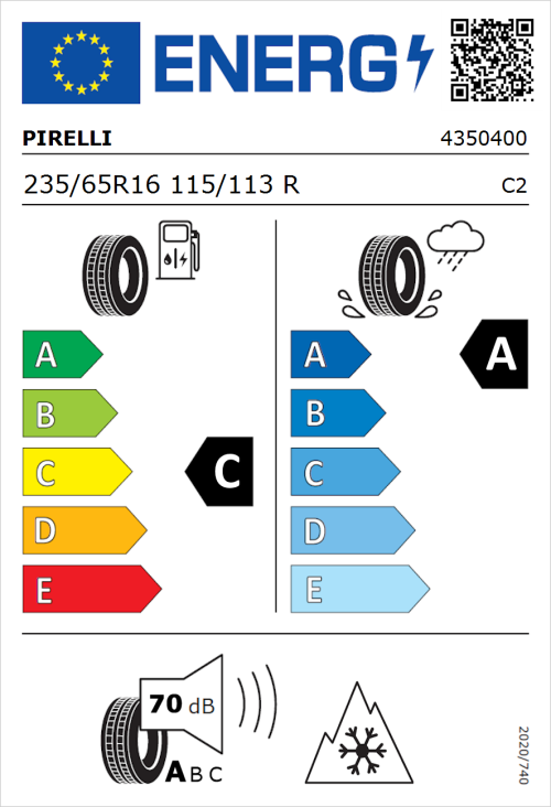 Tyre Label for Pirelli Carrier All Season 235/65R16 115/113R